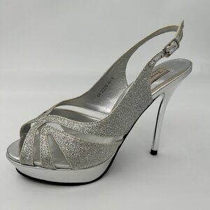 Touch Ups Women's Heels Slingback Shoes SILVER Glitter, 8 M US